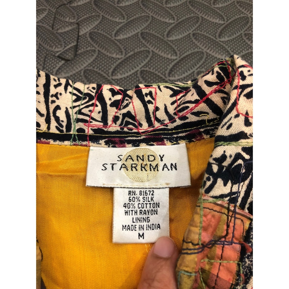 Sandy Starkman Jacket Womens M Multicolor Silk Blend Patchwork Art To Wear Boho - Picture 3 of 7